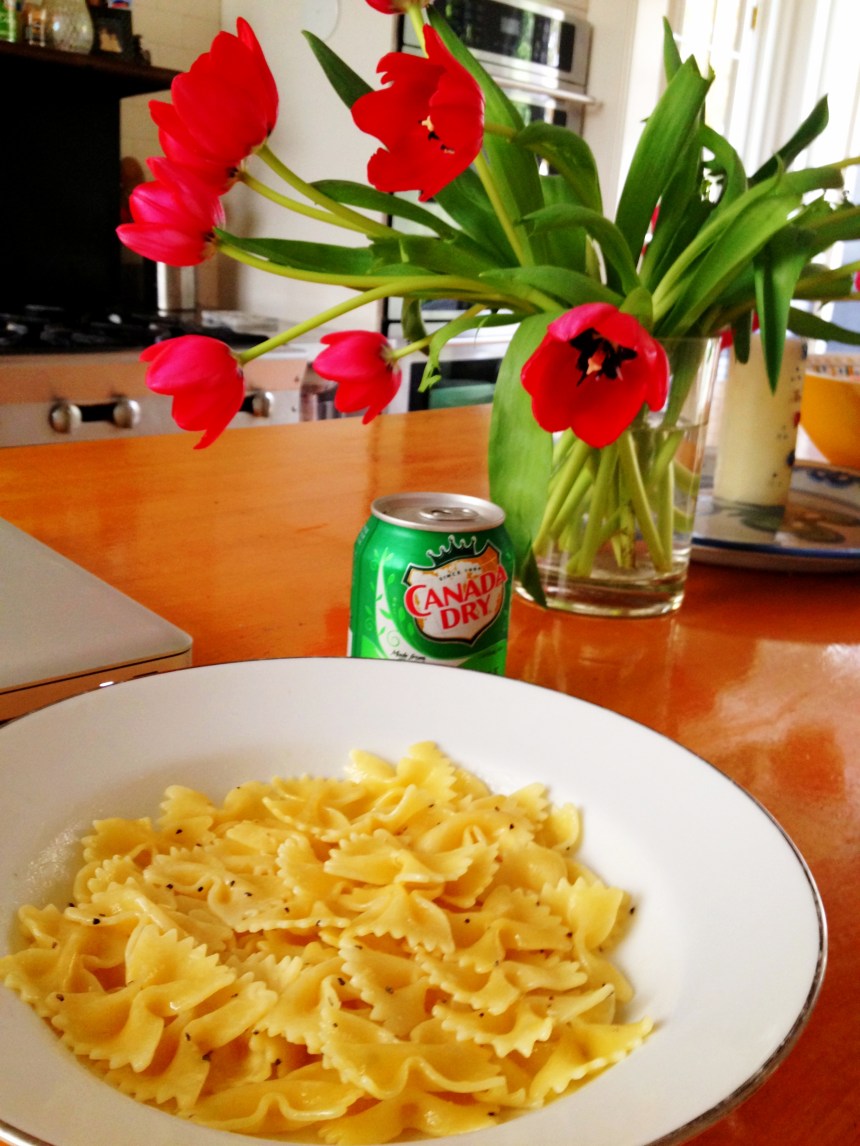 My sick food. Pasta with butter and ginger ale